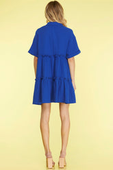 She + Sky Full Size Button Front Frill Tiered Mini Dress Plus Size OutfitFlow